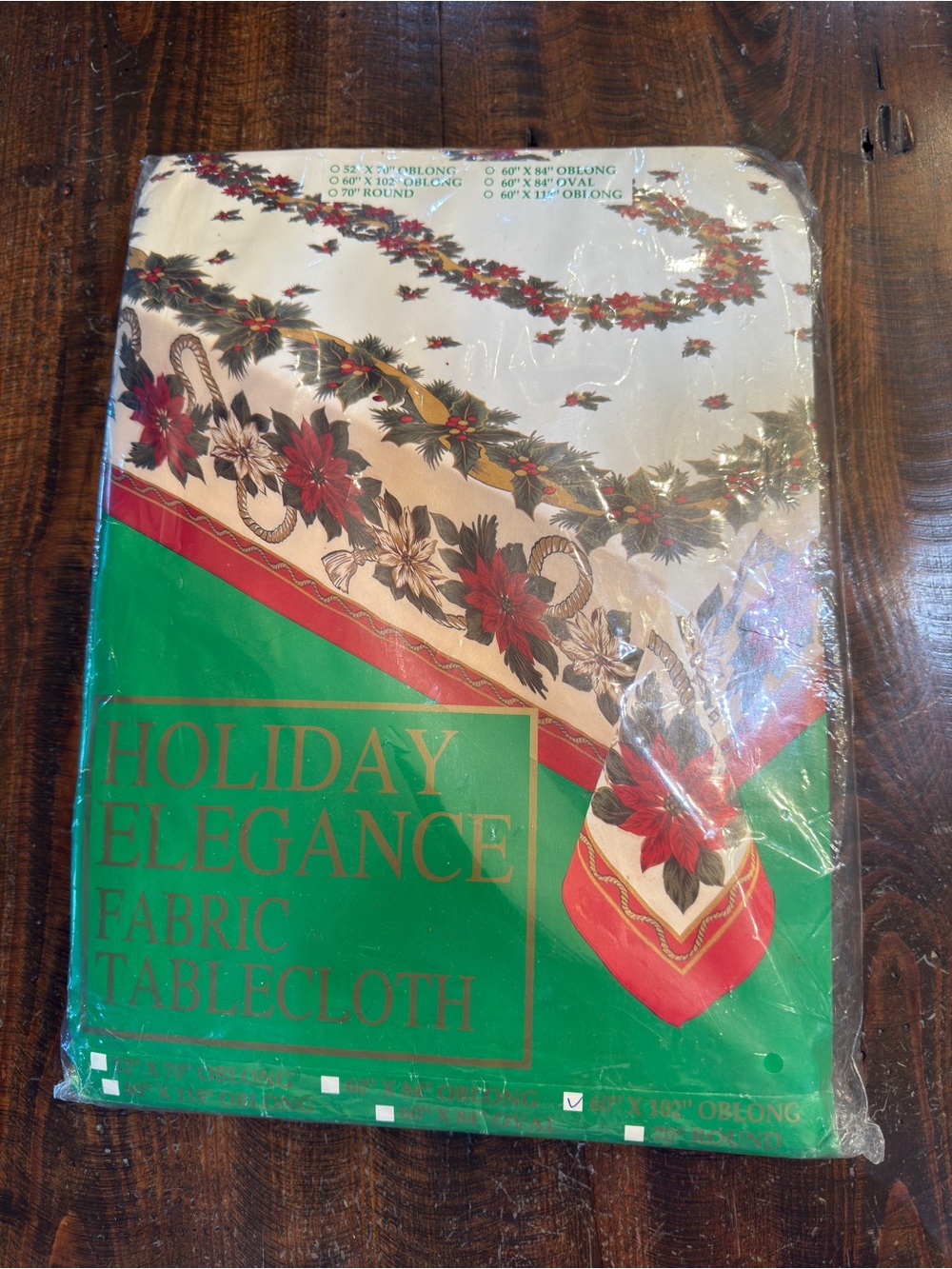 Vintage Red & Green Poinsettia Fabric Tablecloth